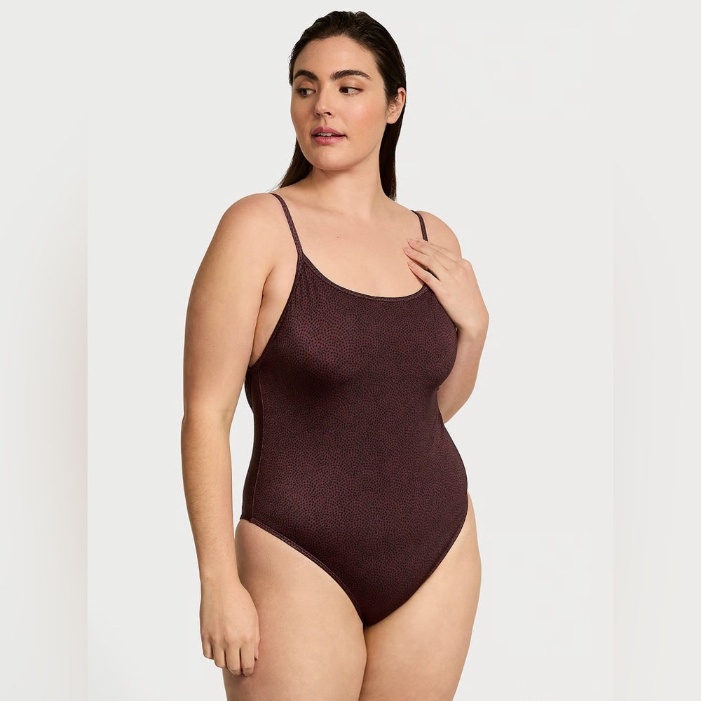 NWT Victoria’s Secret SWIM Strappy Hardware Cheeky One Piece in Burgundy Dots